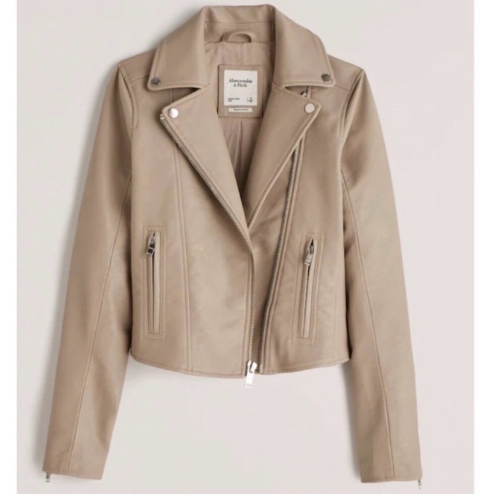 Abercrombie & Fitch Beige Taupe Faux-Leather Moto Jacket